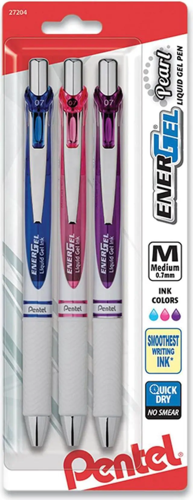 Main image of Pentel EnerGel Pearl Gel Pen Retractable Medium Assorted Ink 3/Pk BL77WBPS3M2