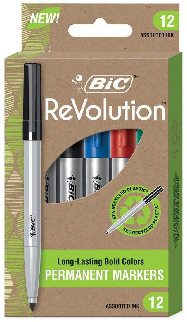 Main image of BIC ReVolution Permanent Markers Fine Bullet Tip Assorted Colors Dozen PMER12AST