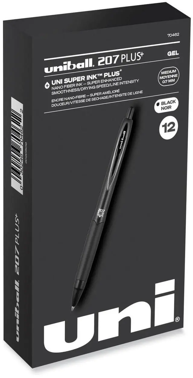 Main image of Uniball Plus Gel Pen Retractable Medium 0.7 mm Black Ink Dozen 70120