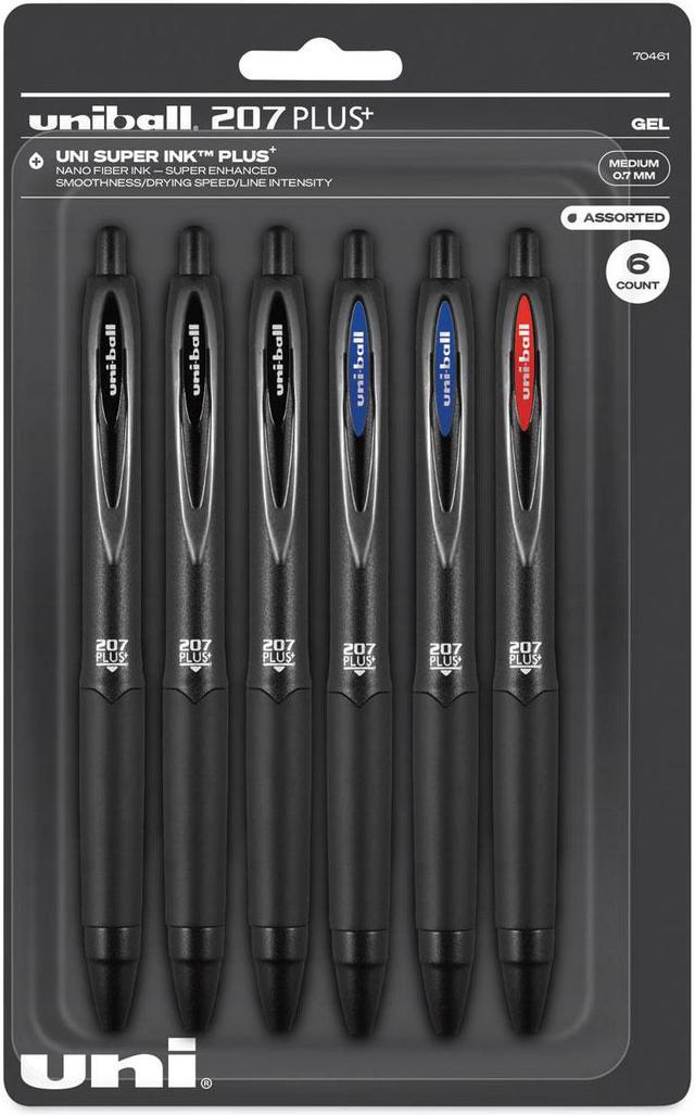 Uniball Plus Gel Pen Retractable Medium 0.7 mm Assorted Ink Colors 6/Pack  70143 