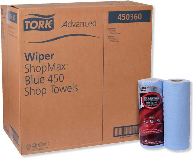 Main image of Essity Advanced ShopMax Wiper 450 11 x 9.4 Blue 60/Roll 30 Rolls/Carton 450360