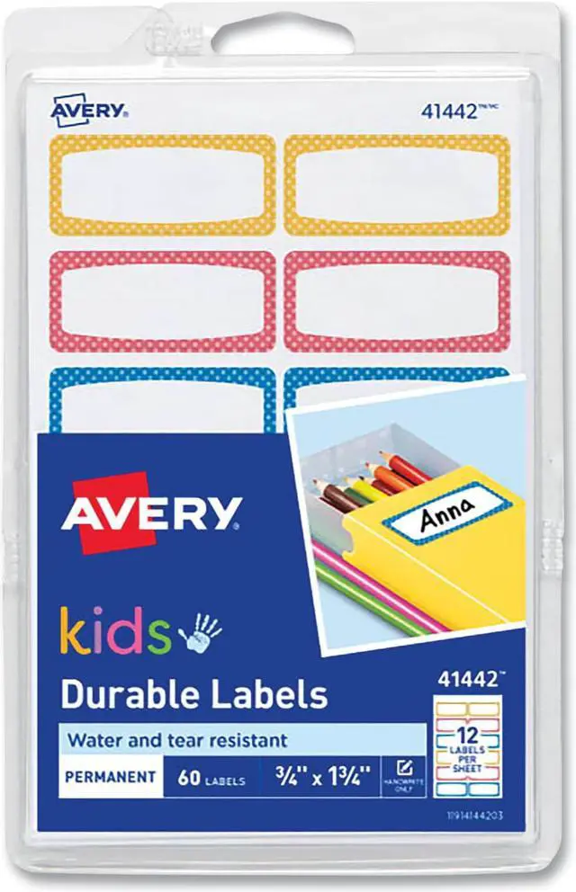 Alt view image 3 of 3 - Avery Kids Handwritten Id Labels, 1.75 x .75, Bl; Og; Ylw Brdr, 60/PK (AVE41442)