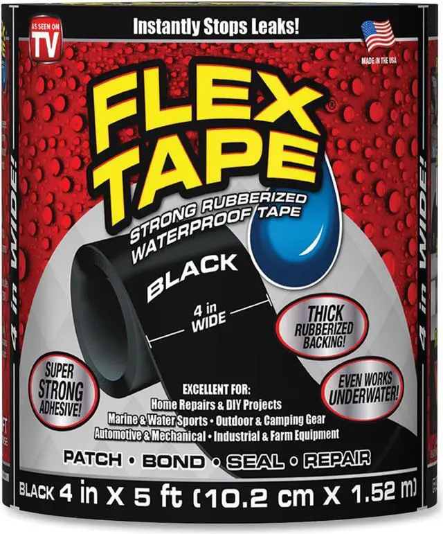 Alt view image 4 of 5 - Flex Seal TFSBLKR0405 Waterproof Repair Tape, Black, 4" x 5'