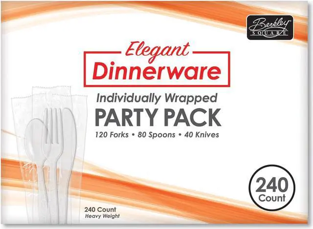 Alt view image 2 of 2 - Berkley Square Indv Wrapped Hvyweight Cutlery Assortment, Wt, 240/BX (BSQ90191)