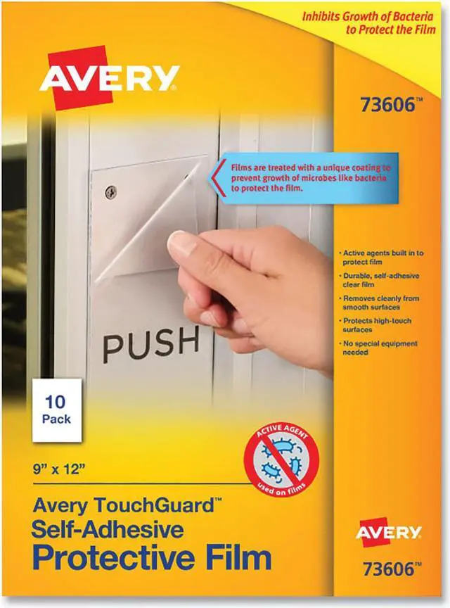 Alt view image 8 of 8 - Avery TouchGuard Protective Film, Antimicrobial and Antiviral Protection, 9" x 12", 10 Sheets (73606)