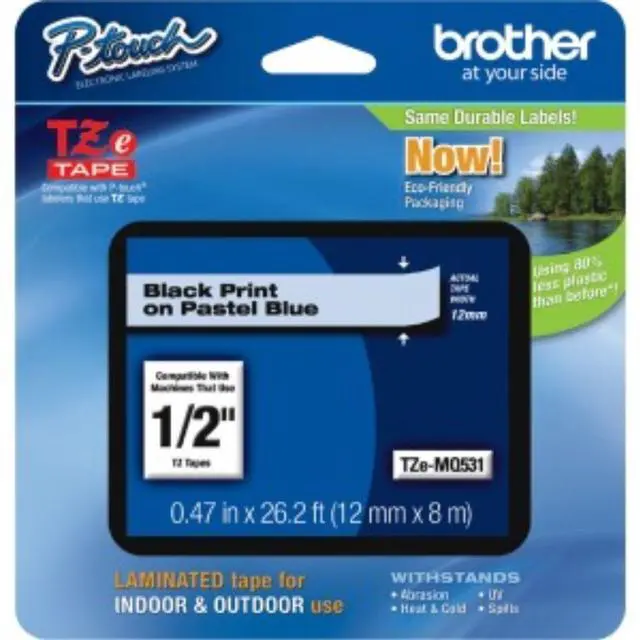 Alt view image 9 of 13 - Brother TZEMQ531 Tz Standard Adhesive Laminated Labeling Tape, 1/2 Inch W, Pastel Blue
