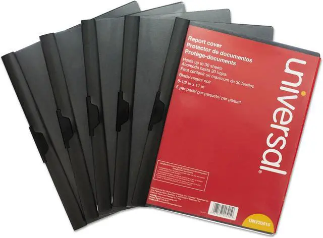 Alt view image 2 of 4 - Universal 20515 Plastic Report Cover W/Clip, Letter, Holds 30 Pages, Clear/Black, 5/Pk