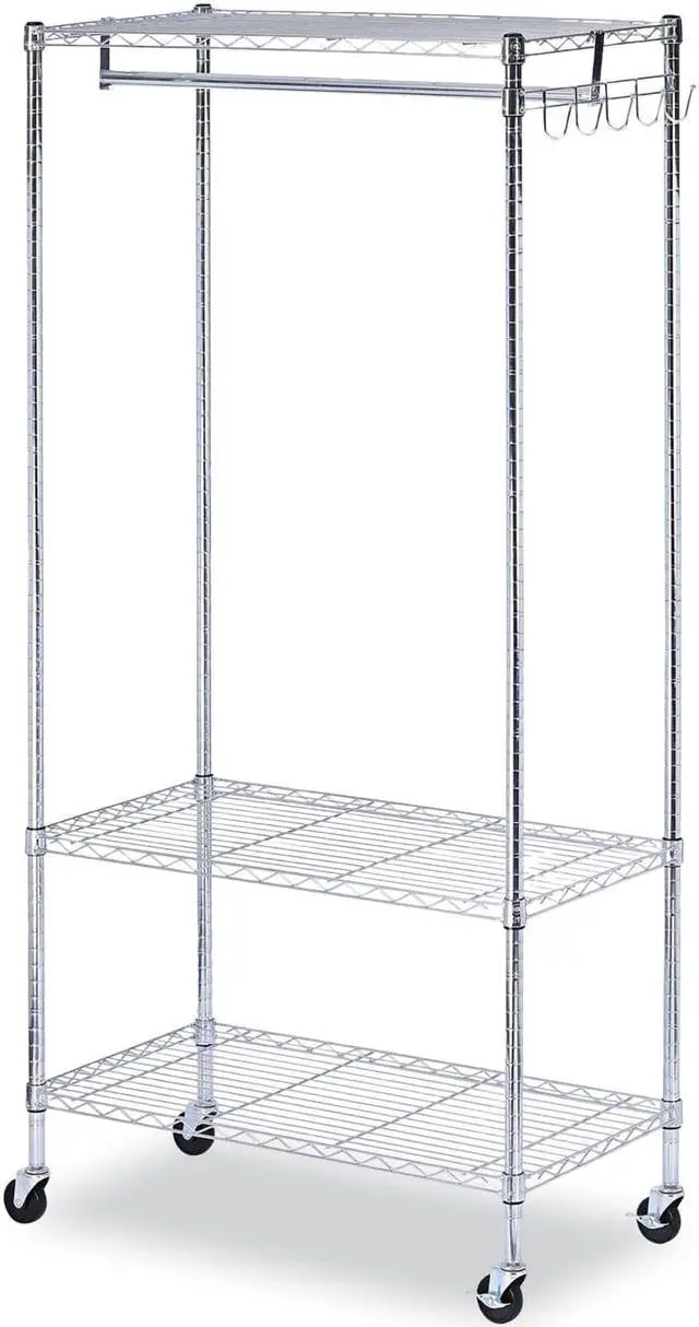 Alt view image 5 of 16 - Alera WIRE SHELVING GARMENT RACK, 30 GARMENTS, 36W X 18D X 75H, SILVER ALEGR363618SR