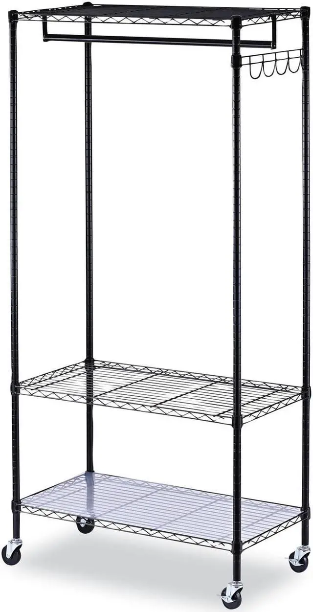 Alt view image 6 of 19 - Alera WIRE SHELVING GARMENT RACK, 30 GARMENTS, 36W X 18D X 75H, BLACK ALEGR363618BL