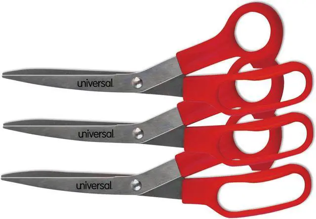 Alt view image 3 of 9 - Universal 92019 Stainless Steel Scissors, 7 3/4 Inch Length, 3 Inch Cut, Bent Handle, Red, 3/Pack