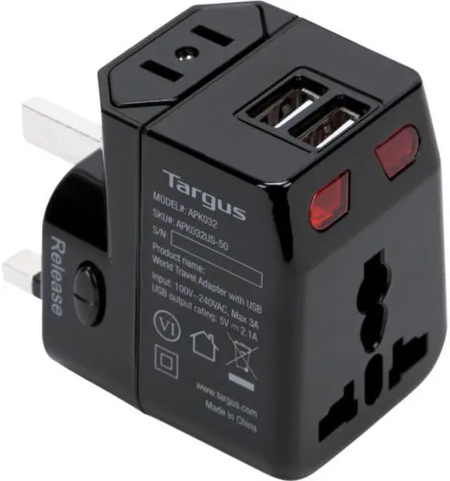 Alt view image 12 of 12 - Targus World Travel Power Adapter with Dual USB Charging Ports - APK032US