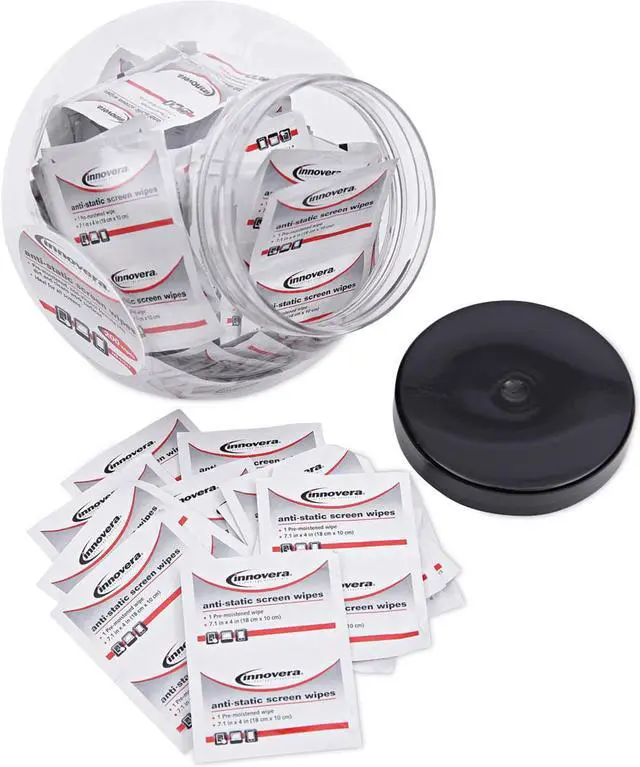 Alt view image 2 of 10 - Innovera 51517 Anti-Static Screen Cleaning Wipes, 200 Sachets, Fishbowl Black Top