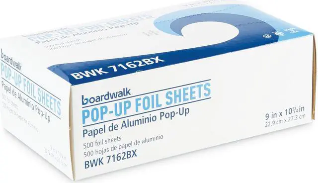 Alt view image 2 of 3 - Boardwalk 7162 Pop-Up Aluminum Foil Wrap Sheets, 9 X 10 3/4, Silver, 500/Box, 6 Boxes/Carton