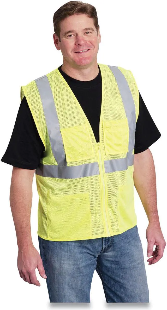 Main image of Pip Zipper Safety Vest, Hi-Viz Lime Yellow, Large, Each (PID176850)