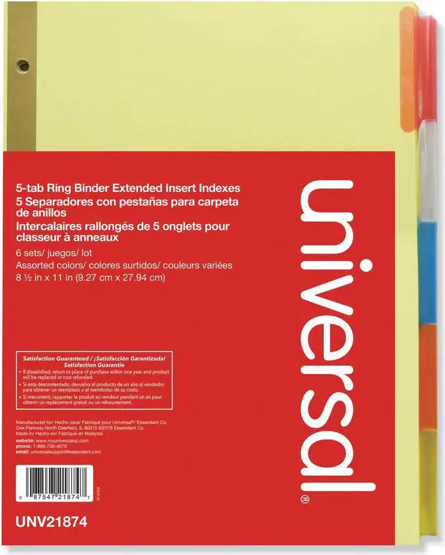 Alt view image 2 of 6 - UNIVERSAL Extended Insert Indexes Assorted Color 5-Tab Letter Buff 6 Sets/Box 21874