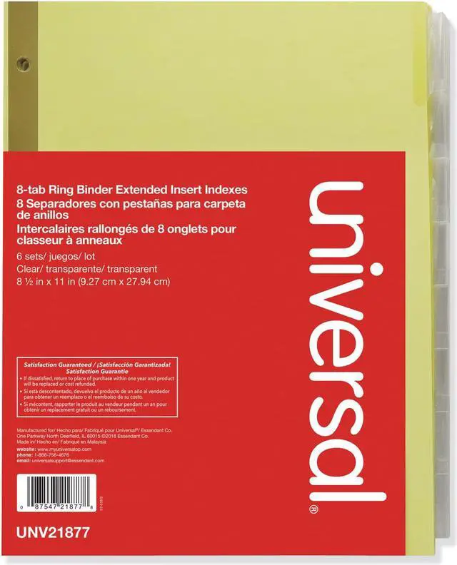Main image of UNIVERSAL Extended Insert Indexes Eight Clear Tabs Letter Buff 6 Sets/Box 21877