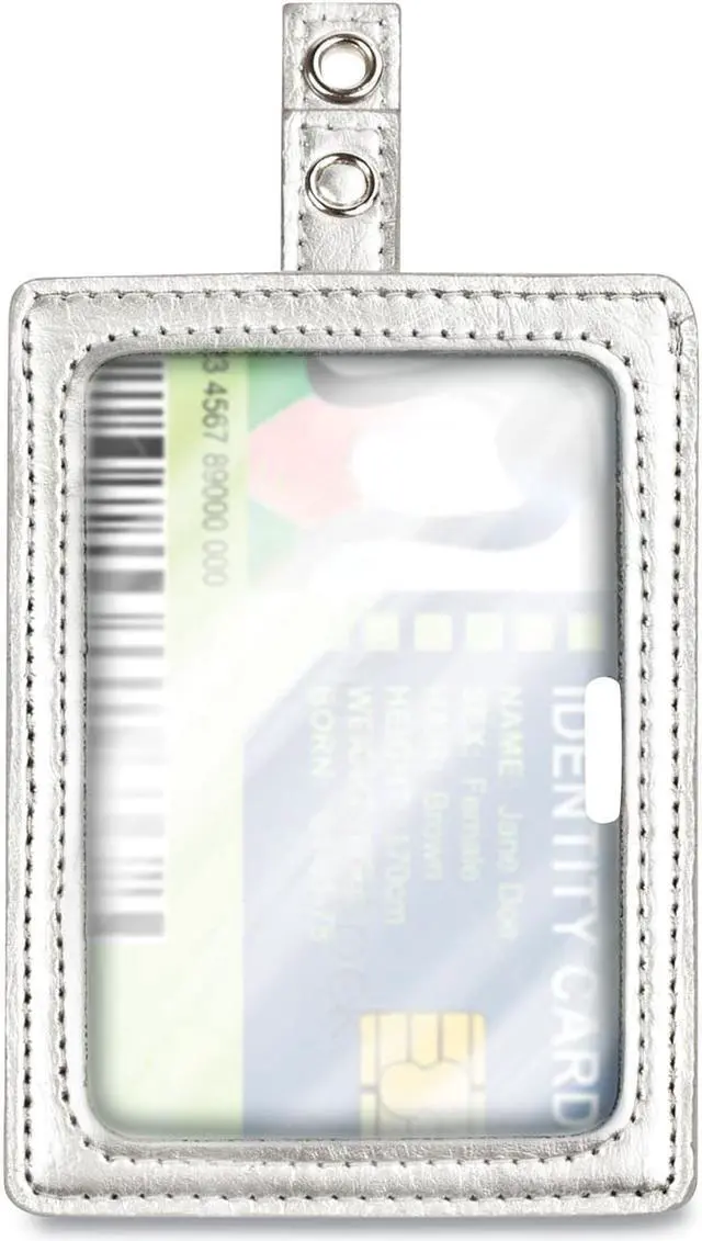 Main image of MYID LEATHER ID BADGE HOLDER, VERTICAL/HORIZONTAL, 2.5 X 4, SILVER