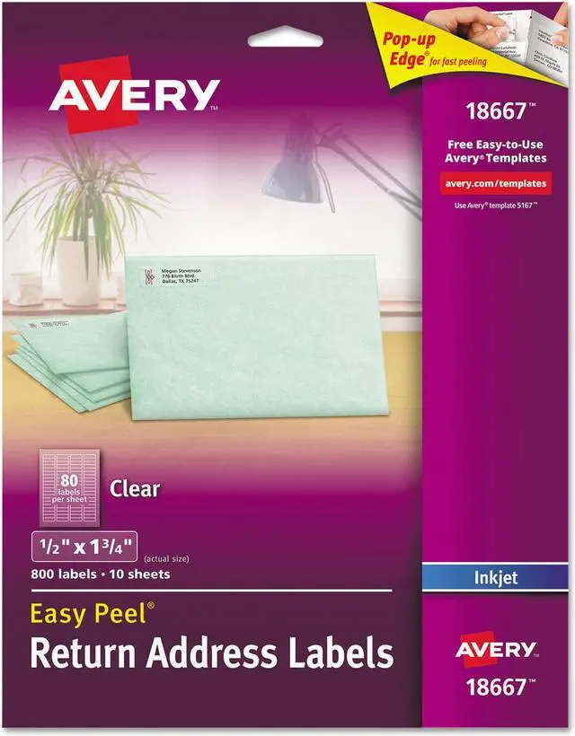 Alt view image 4 of 5 - Avery Matte Clear Return Address Labels, Sure Feed Technology, Inkjet, 1/2" x 1-3/4", 800 Labels (18667)