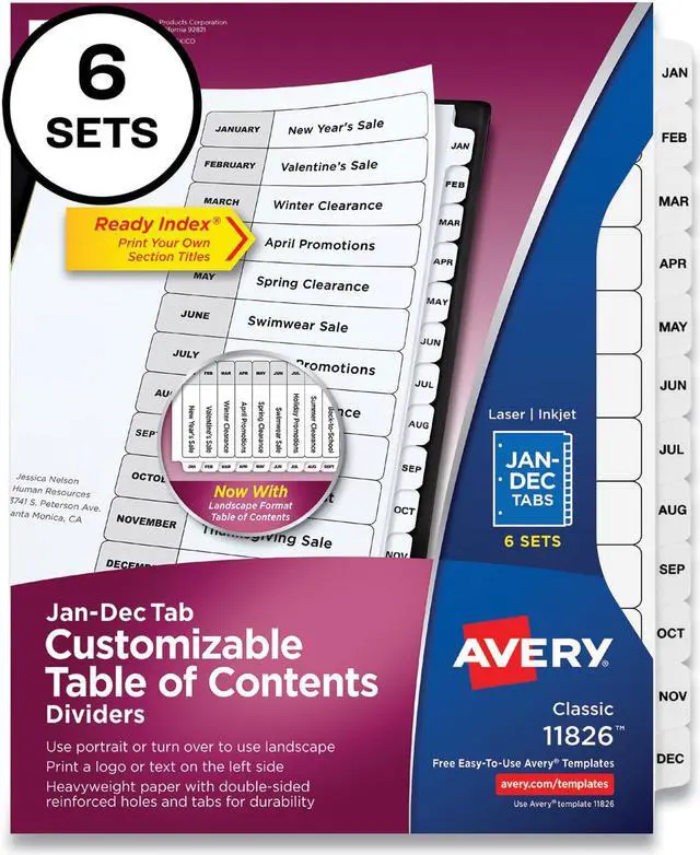 Alt view image 8 of 15 - Ready Index Jan-Dec 12 Tab Dividers, Customizable TOC, 6 Sets (11826)