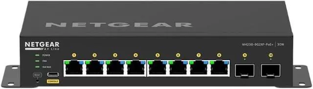 Alt view image 6 of 6 - Netgear AV Line M4250 GSM4210PX Ethernet Switch - 8 Ports - Manageable - 10 Gigabit Ethernet - 10GBase-T, 10GBase-X - 3 Layer Supported - Power Adapter - 220 W PoE Budget - Optical Fiber, Twisted Pair