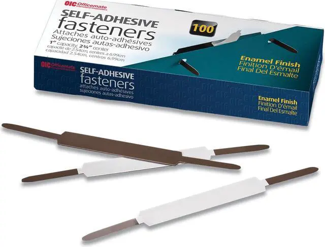 Alt view image 2 of 4 - Officemate Self-Adhesive Prong Fasteners, Enamel Finish, 1 inch Capacity, 2.75 Inch Base, Box of 100 (99875), Matte Brown