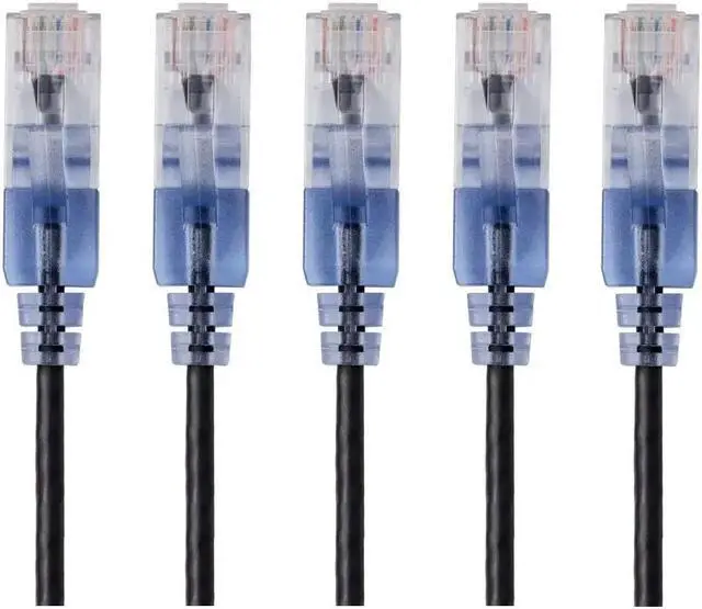 Alt view image 6 of 8 - Monoprice SlimRun Cat6A Ethernet Patch Cable - Network Internet Cord - RJ45, Stranded, UTP, Pure Bare Copper Wire, 30AWG, 2ft, Black, 5-Pack
