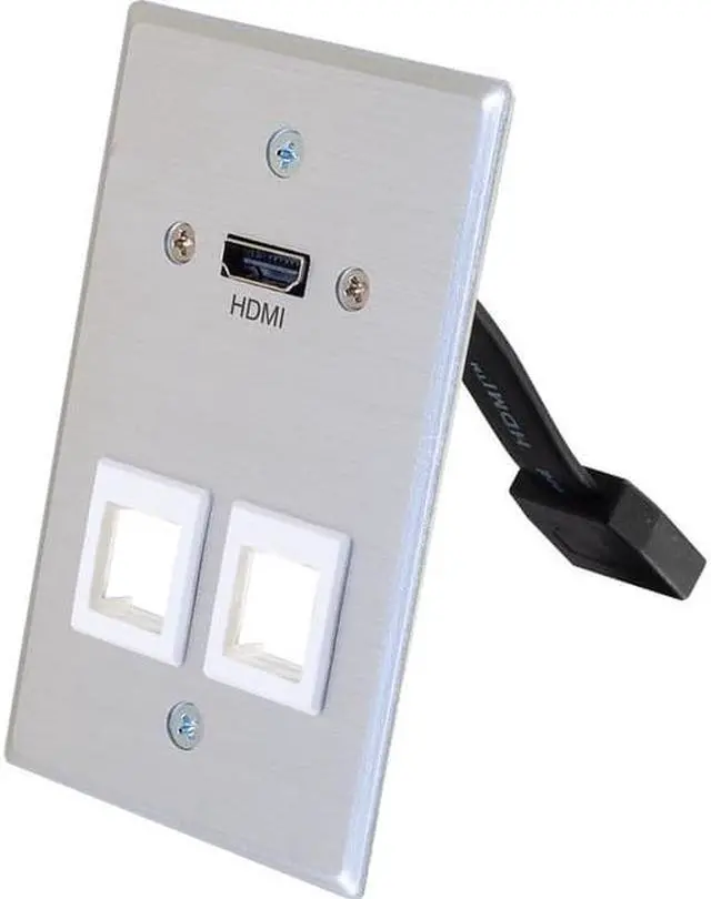 Main image of HDMI&REG; PASS THROUGH SINGLE GANG WALL PLATE WITH TWO KEYSTONES - ALUMINUM