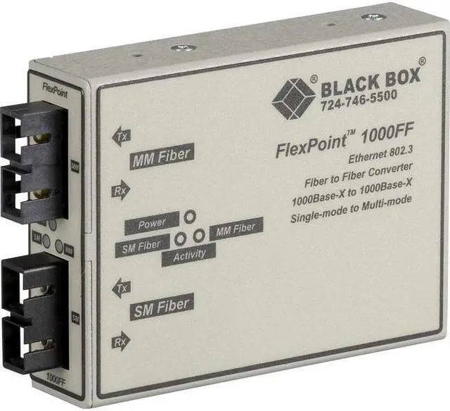 Alt view image 4 of 7 - Black Box Network Services LMC1001A FlexPoint 1000 Mbps Fiber-to-Fiber Mode Converter