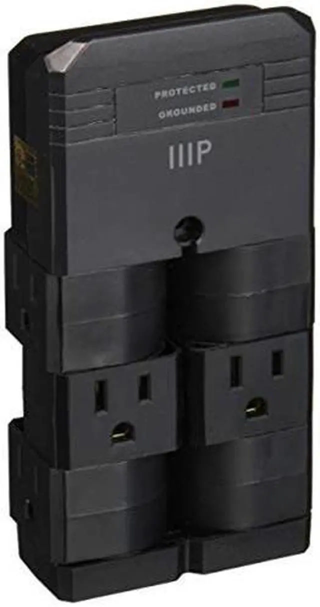 Alt view image 7 of 8 - Monoprice 6 Outlet Rotating Power Surge Protector Wall Tap - Black | UL Rated 2,160 Joules With Grounded And Protected Light Indicator
