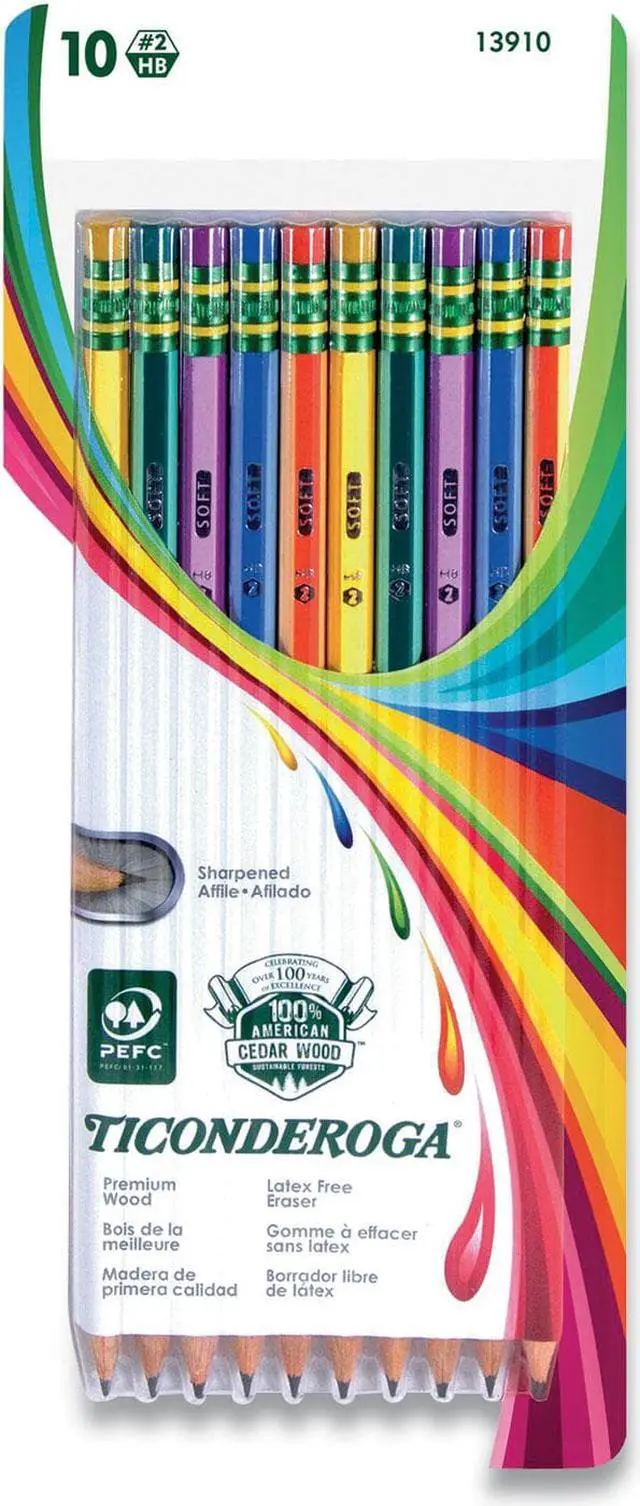 Alt view image 6 of 8 - Dixon Ticonderoga Wood-Cased Pencils, #2 HB, Presharpened, Striped Barrels, Box of 10 (13910)