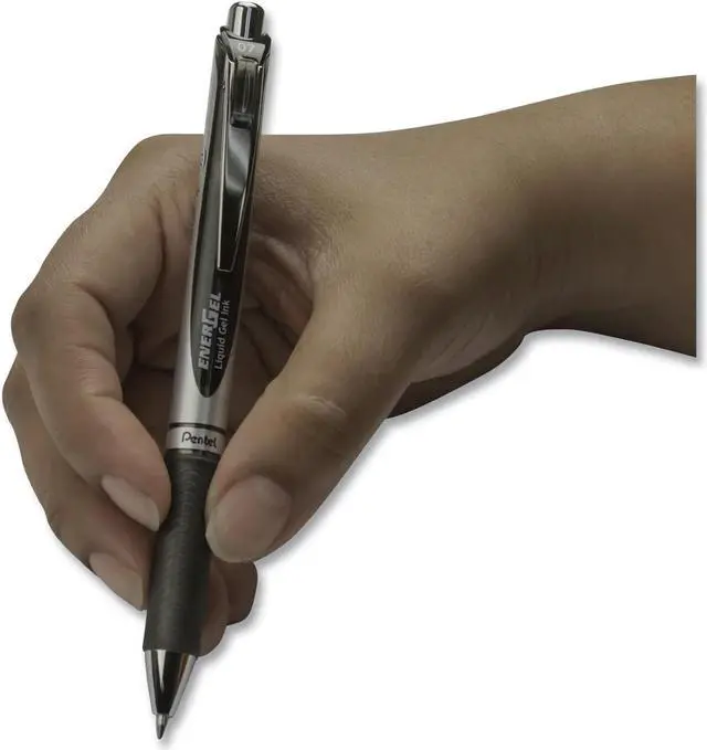 Alt view image 2 of 2 - Pentel EnerGel RTX Retractable Liquid Gel Pen, Medium Line, Metal Tip, Black Ink, 6 Pack (BL77BP6A)