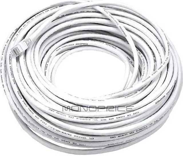 Alt view image 8 of 11 - Monoprice Cat6 Ethernet Patch Cable - 100 Feet - White | Network Internet Cord - RJ45, Stranded, 550Mhz, UTP, Pure Bare Copper Wire, 24AWG