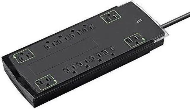 Alt view image 13 of 14 - Monoprice 12 Outlet Slim Surge Protector Power Strip - 10 Feet - Black | Heavy Duty Cord | UL Rated, 4,230 Joules With Grounded And Protected Light Indicator