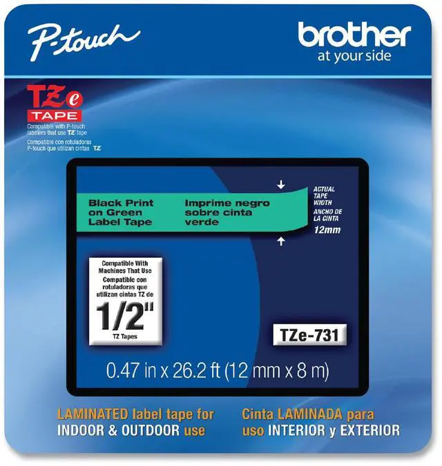 Main image of Brother P-touch TZe-731CS Laminated Label Maker Tape 1/2" x 26-2/10' Black on Green (TZe-731CS) TZE731CS