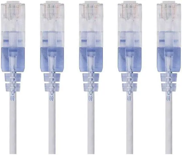 Alt view image 6 of 7 - Monoprice SlimRun Cat6A Ethernet Patch Cable - Network Internet Cord - RJ45, Stranded, UTP, Pure Bare Copper Wire, 30AWG, 2ft, White, 5-Pack