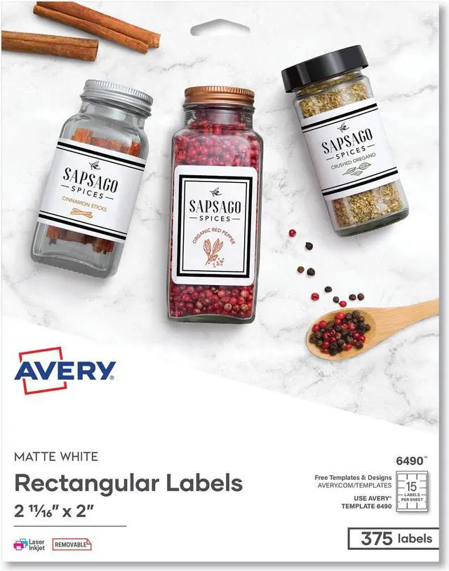 Alt view image 6 of 13 - Avery Printable Blank Rectangle Labels, 2-11/16" x 2", Matte White, 375 Customizable Labels (6490)