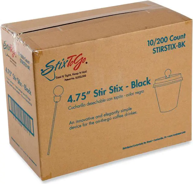 Alt view image 5 of 5 - StixTogo 475 Black Stir N Plug Stix for Disposable Lids, Package of 200