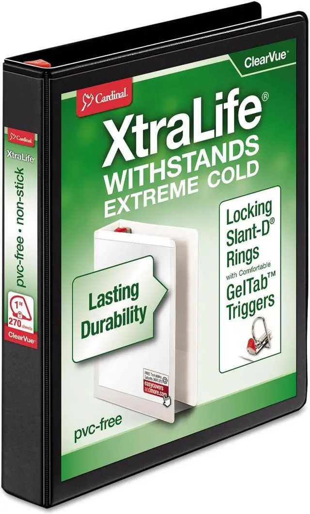 Alt view image 4 of 4 - Cardinal XtraLife ClearVue Non-Stick Locking Slant-D Ring Binder ,BNDR,1",CV, D-RING,BK