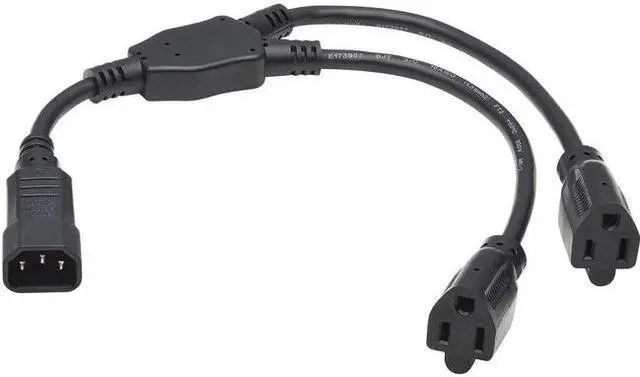 Alt view image 8 of 8 - Tripp Lite Power Cord Y Splitter, C14 to 2x NEMA 5-15R - 13A, 125V, 16 AWG, 18 in. (46 cm), Black Splitter Cord - For Computer, PDU, Printer, Scanner, Server, UPS - 125 V AC13 A - Black - 1.50 ft Cord