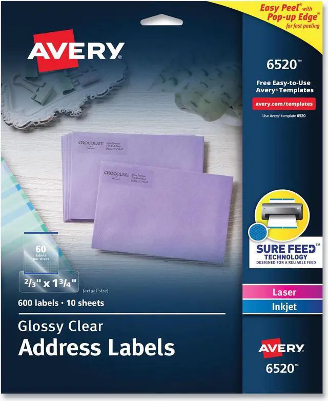 Alt view image 10 of 11 - Avery Easy Peel Labels 2/3" x 1-3/4", 600 Glossy Clear Labels (6520)