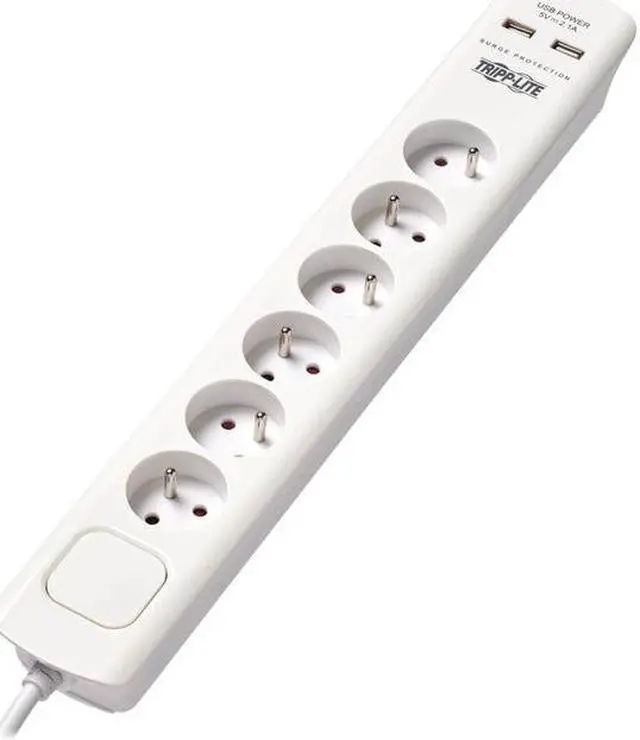 Alt view image 2 of 6 - 6-OUTLET SURGE PROTECTOR WITH USB CHARGING - FRENCH TYPE E OUTLETS, 220-250V, 16