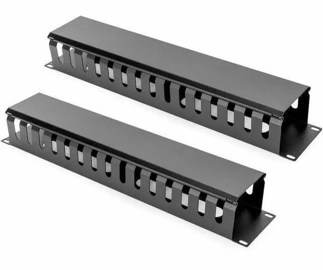 Alt view image 8 of 9 - 2U Horizontal Finger Duct Rack Cable Management Panel with Cover - Cable Management Panel - Black - 1 - 2U Rack Height - 19" Panel Width - Plastic, Steel