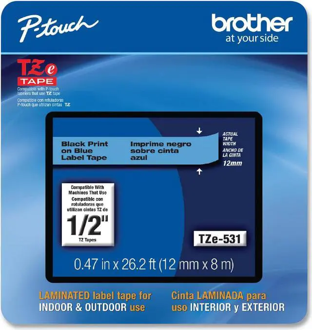 Main image of Brother P-touch TZe-531CS Laminated Label Maker Tape 1/2" x 26-2/10' Black on Blue (TZe-531CS) TZE531CS