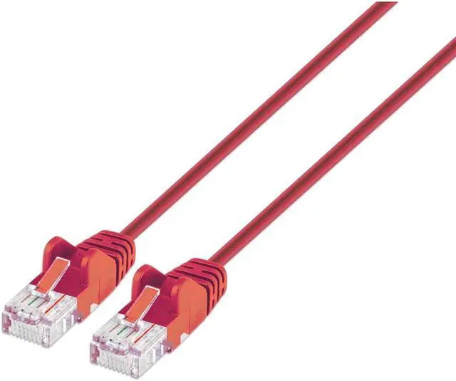 Main image of Intellinet Cat6 U/UTP Slim Network Patch Cable, 5 ft., Red, 10G, 250 MHz, 100% Copper, 30 AWG, RJ45, Stranded, Snag-free, Gold-plated Contacts