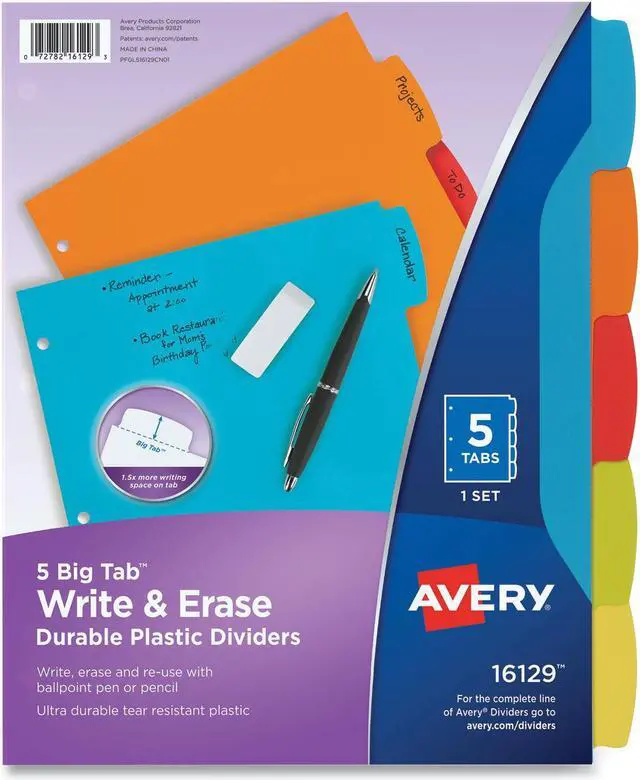 Alt view image 7 of 14 - Avery Big Tab Write & Erase Durable Plastic Dividers, 5 MulticolorTabs, 1 Set (16129),8-1/2" x 11"