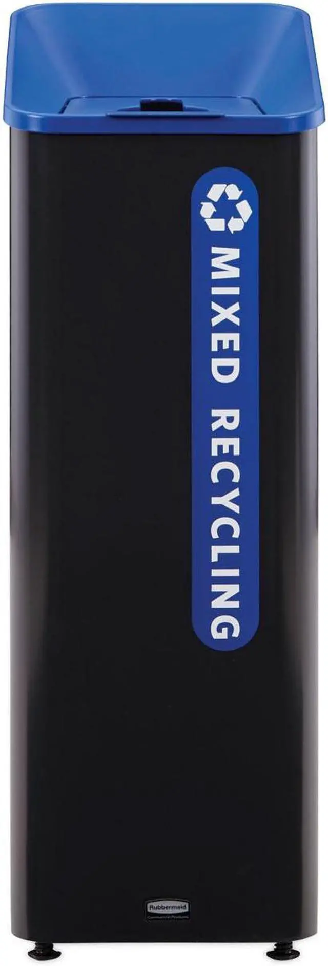 Main image of Sustain Decorative Refuse with Recycling Lid 15 gal Metal/Plastic Black/Blue 2078994