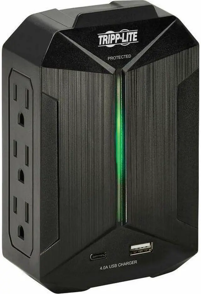Alt view image 3 of 3 - Tripp Lite SURGE PROTECTOR 6-OUTLET 2 USB DIRECT PLUG-IN 490 JOULES BLACK - SK62USBC