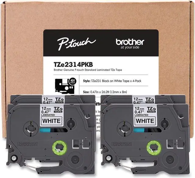 Alt view image 6 of 8 - brother genuine ptouch, tze231 4 pack tape tze2314pkb "0.47" x 26.2 ft. 8m 4pack laminated ptouch tape, black on white, perfect for indoor or outdoor use, water resistant, tze2314pk, tze231
