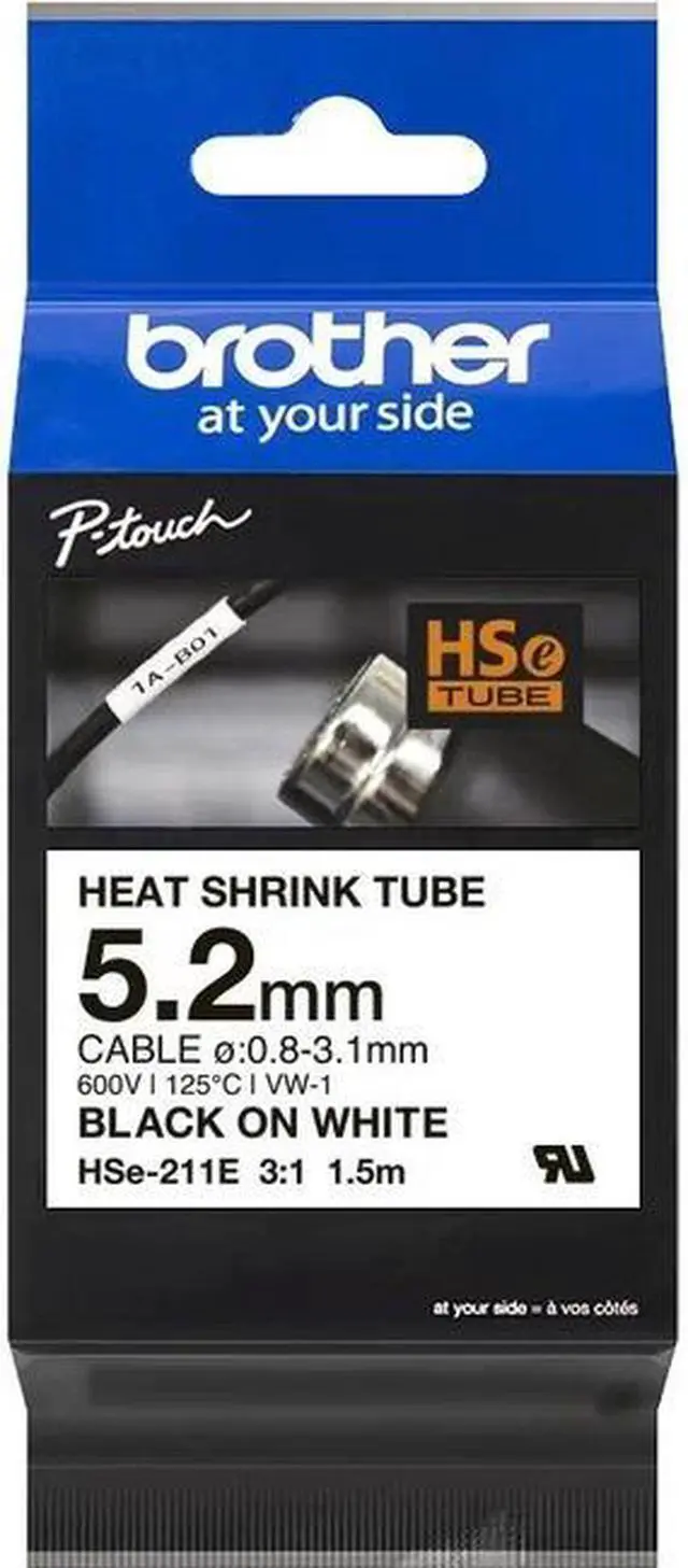Alt view image 3 of 3 - Brother HSe Wire & Cable Label - 13/64" Width x 59 1/16" Length - 1/8" Diameter - Rectangle - Black on White - Heat-shrinkable, Durable, Easy to Read