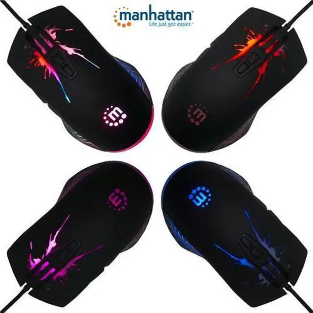 Alt view image 6 of 6 - Manhattan RGB LED Wired Optical USB Gaming Mouse - Precision 7200 DPI, Ergonomic Design, 7 Buttons, Smooth Control & Color-Changing LEDs for Gamers - 190121